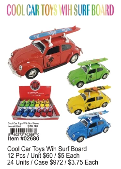 Cool Car Toys Wih Surf Board 12 Pcs.